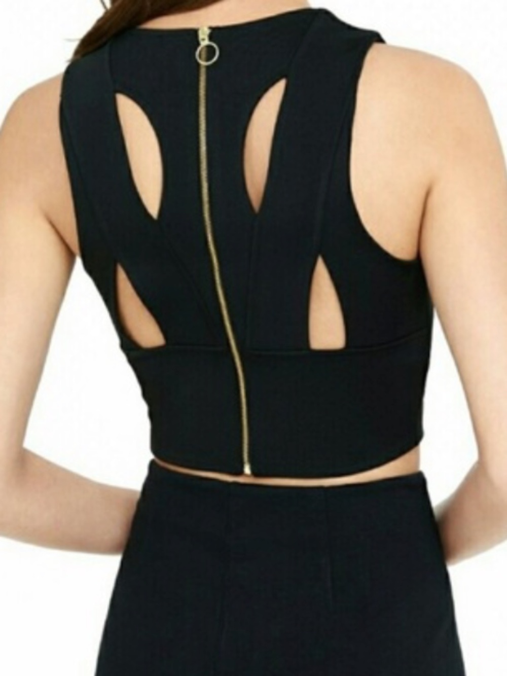 Express Criss Cross Zip Back Crop Top - Black Size S
